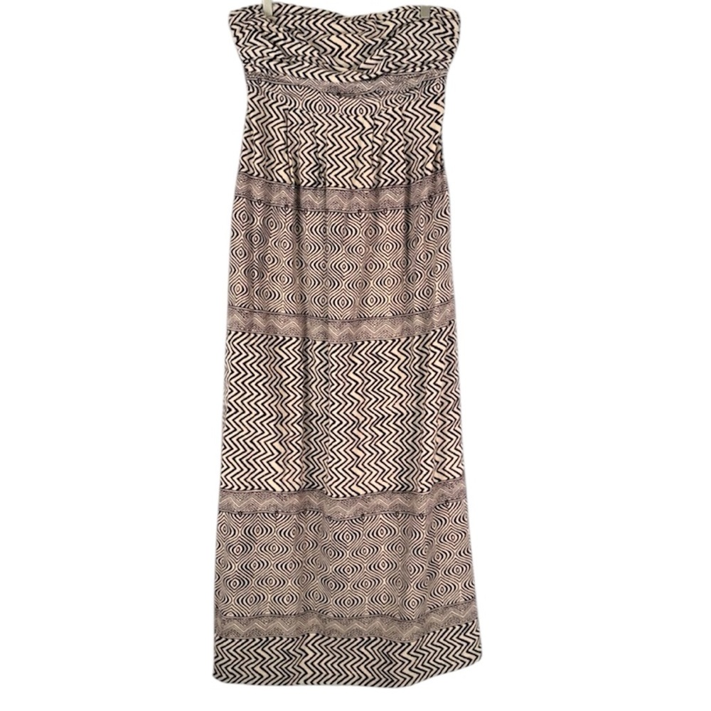 Edmé & Esyllte Anthropologie Strapless Maxi Dress Sz 12 Brown Cream Boho Cotton - Picture 2 of 14